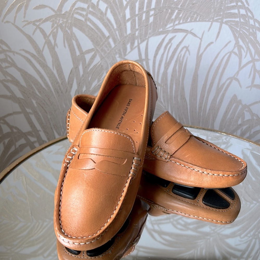 SAKS Fifth Avenue Camel Color Leather Loafers Size 6